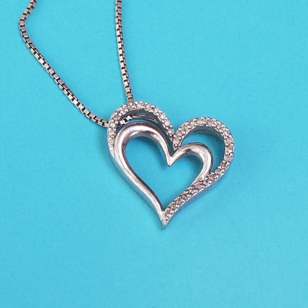 Kay Jewelers Sterling SILVER Duo Heart Diamond
